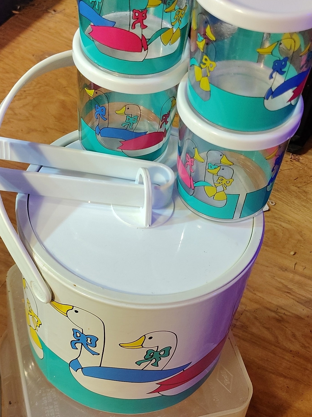 Vintage Duck Print Drinkware Set, Purple & White